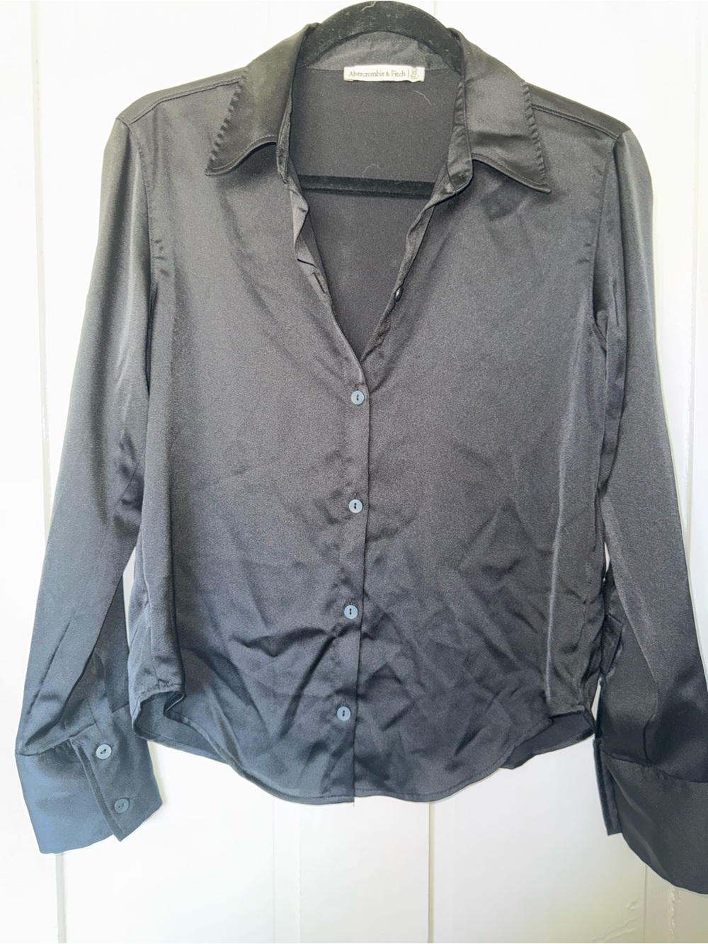 Abercrombie & Fitch Black Satin Button-Down Blouse